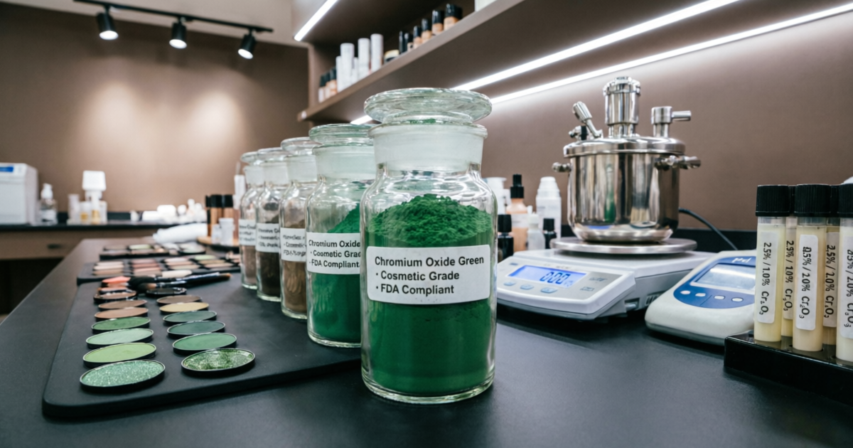 Cosmetics laboratory with chromium oxide green pigment